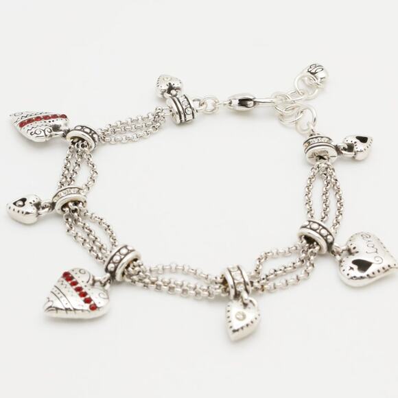 Designer BRIGHTON beaded Cubic Zirconia Heart Charms Bracelet - Picture 2 of 11